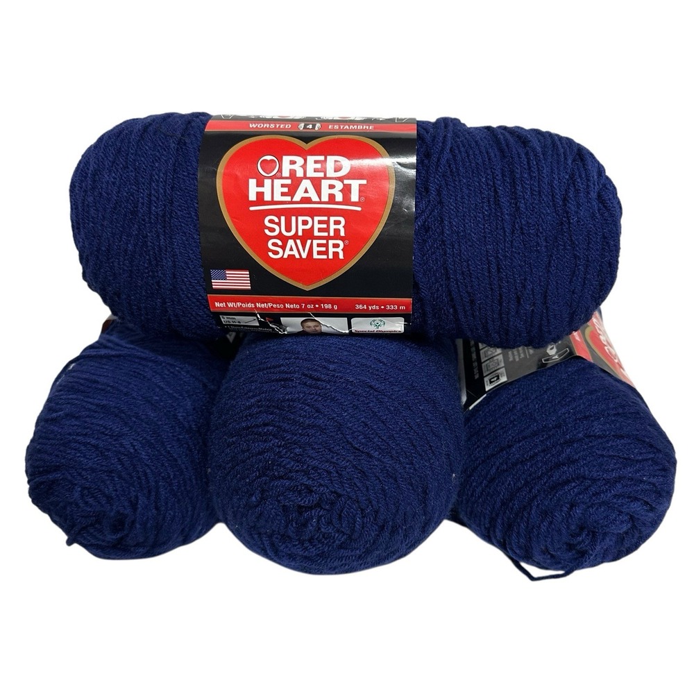 VTG Red Heart Super Saver Yarn SOFT NAVY 387 Acrylic 7oz & 14oz Jumbo NO DYE LOT